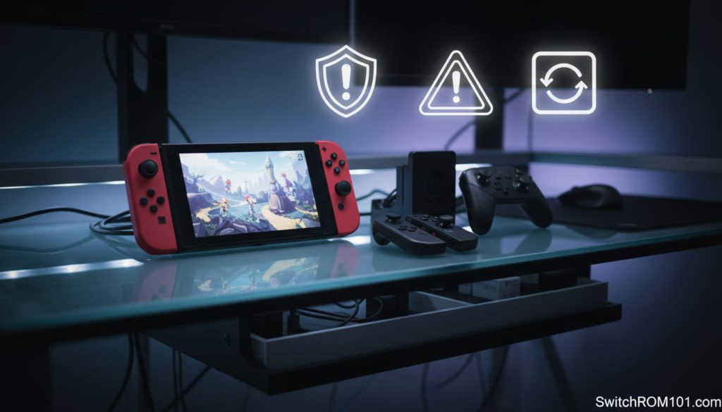 Nintendo Switch on a desk representing MIG Switch usage risks and safety considerations