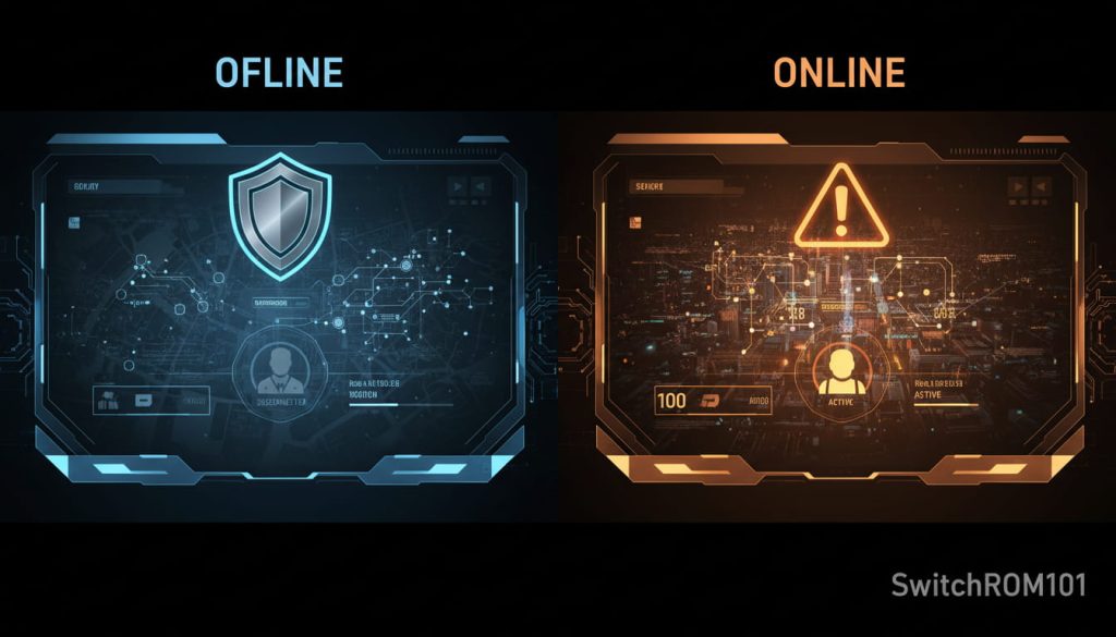 Offline vs online risk concept for Switch backup setups and console restrictions – SwitchROM101
