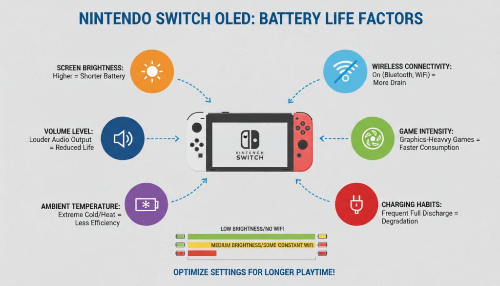 What affects Nintendo Switch OLED battery life